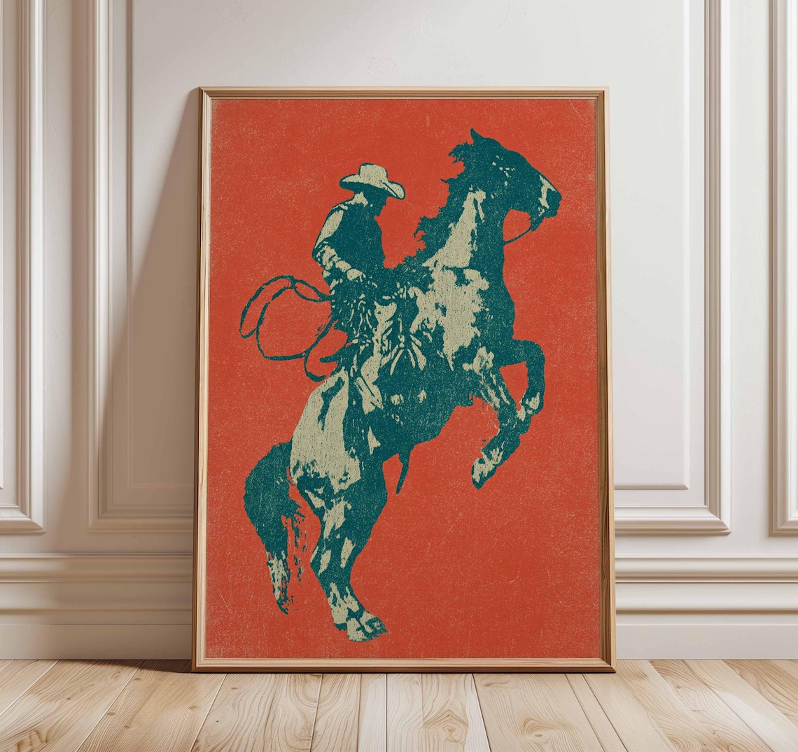 Cowboy Poster, Vintage Rodeo Decor Art Print
