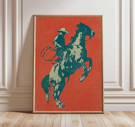 Cowboy Poster, Vintage Rodeo Decor Art Print