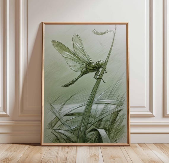 Dragonfly Sketch Poster Nature Insect Wall Art Botanical Green Illustration Print Minimal Wildlife Drawing For Office Or Home Decor
