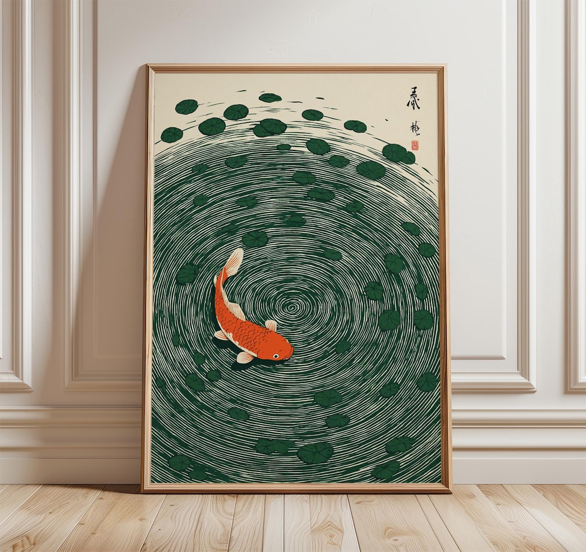 Koi Fish Japanese Ripple Illustration Zen Art Print