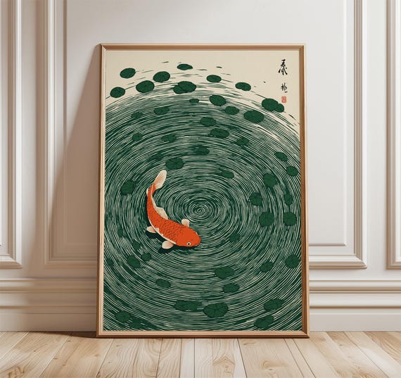 Koi Fish Japanese Ripple Illustration Zen Art Print