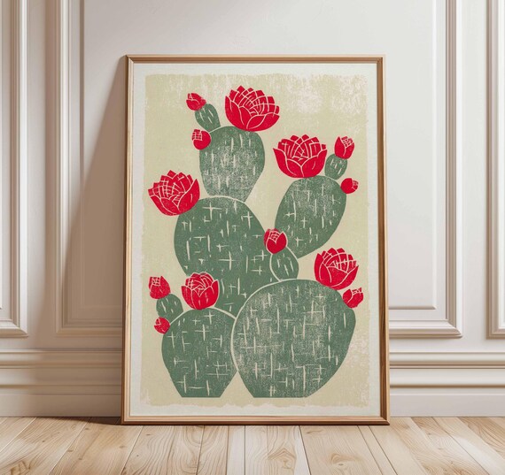 Cactus Flower Print, Mexican Desert Boho Art