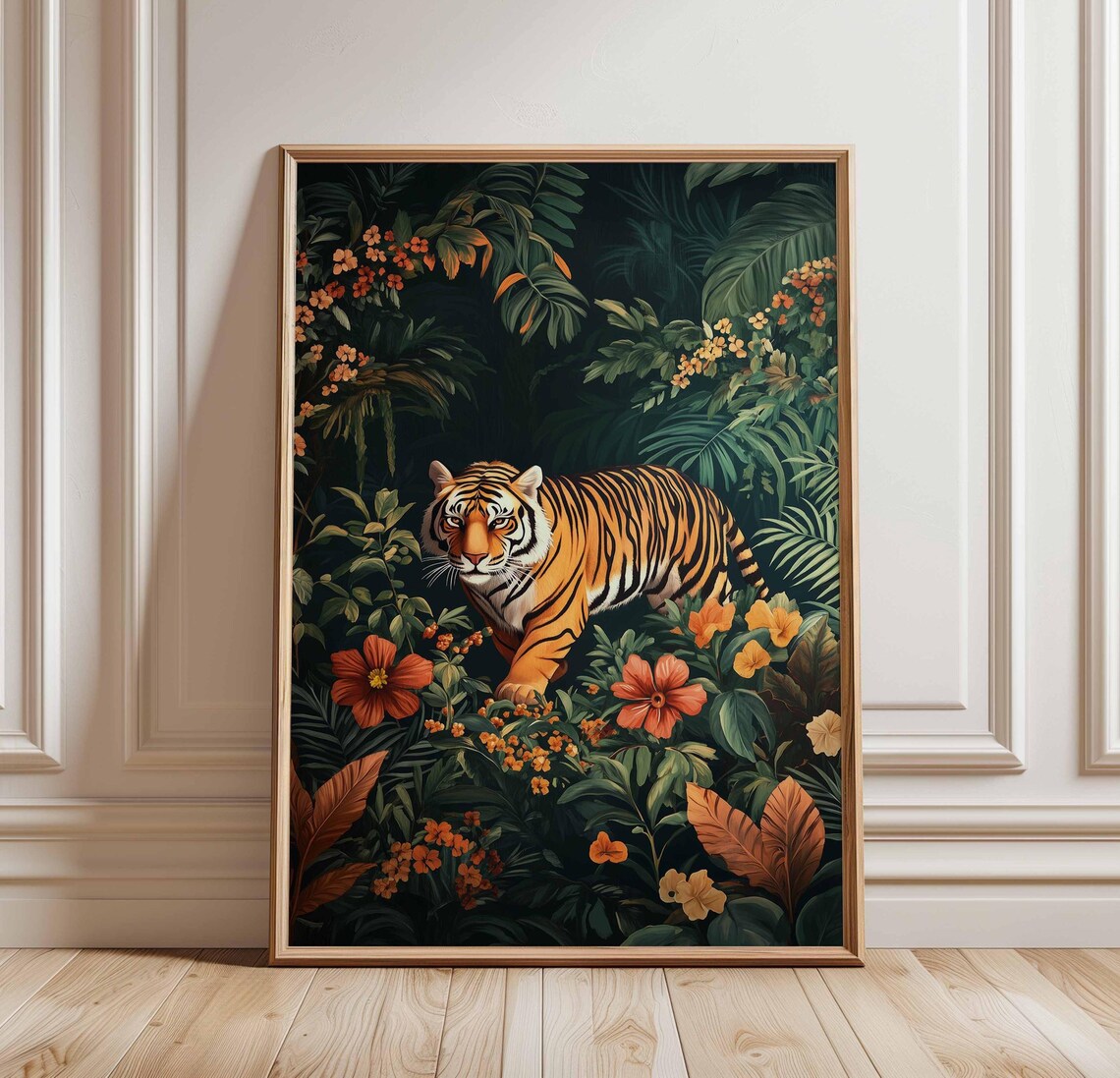 Vibrant Tiger In Tropical Jungle, Animal Print