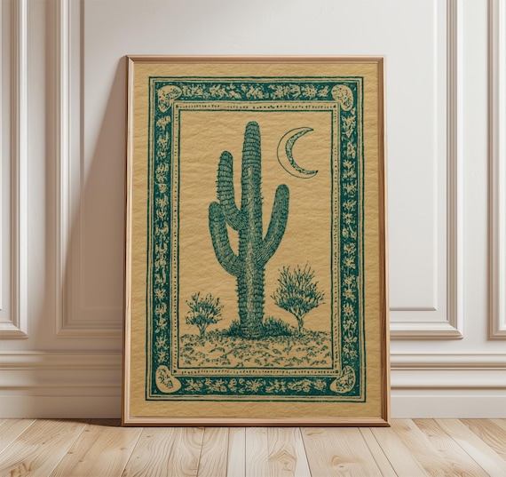 Cactus Moon Vintage Western Poster Print