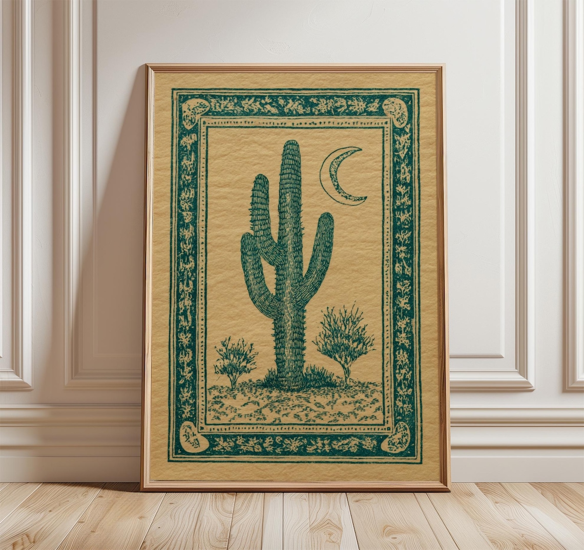 Cactus Moon Vintage Western Poster Print