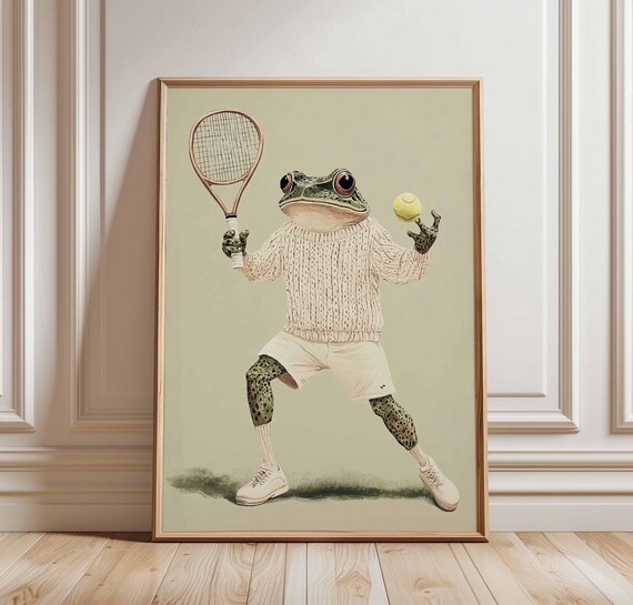 Frog Playing Tennis Vintage Knit Sweater Funny Amphibian Sport Poster