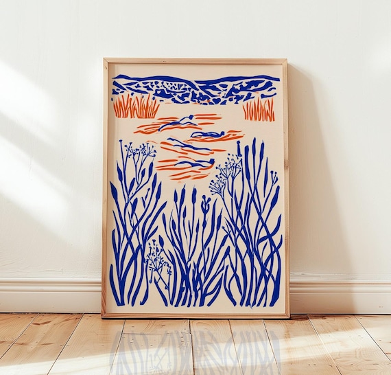 Wild Swimming Open Water Swimmers Blue Orange Nature Art Poster