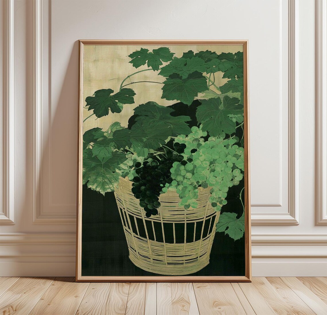 Vintage Grape Basket Poster, Botanical Kitchen Art