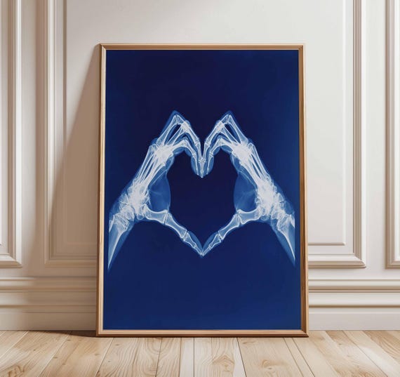 Xray Heart Hands Poster, Anatomical Medical Print