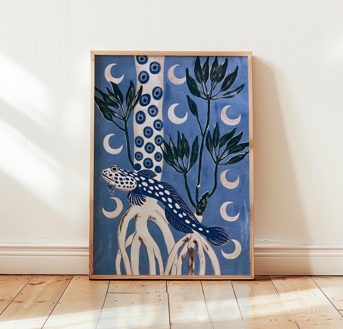 Blue Coastal Fish Botanical Ocean Poster