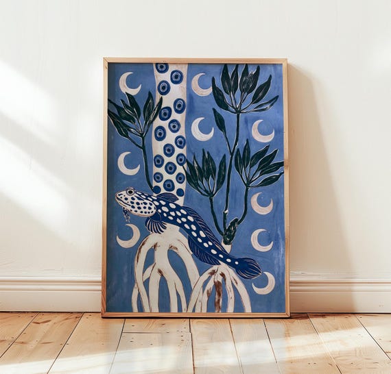 Blue Coastal Fish Botanical Ocean Poster