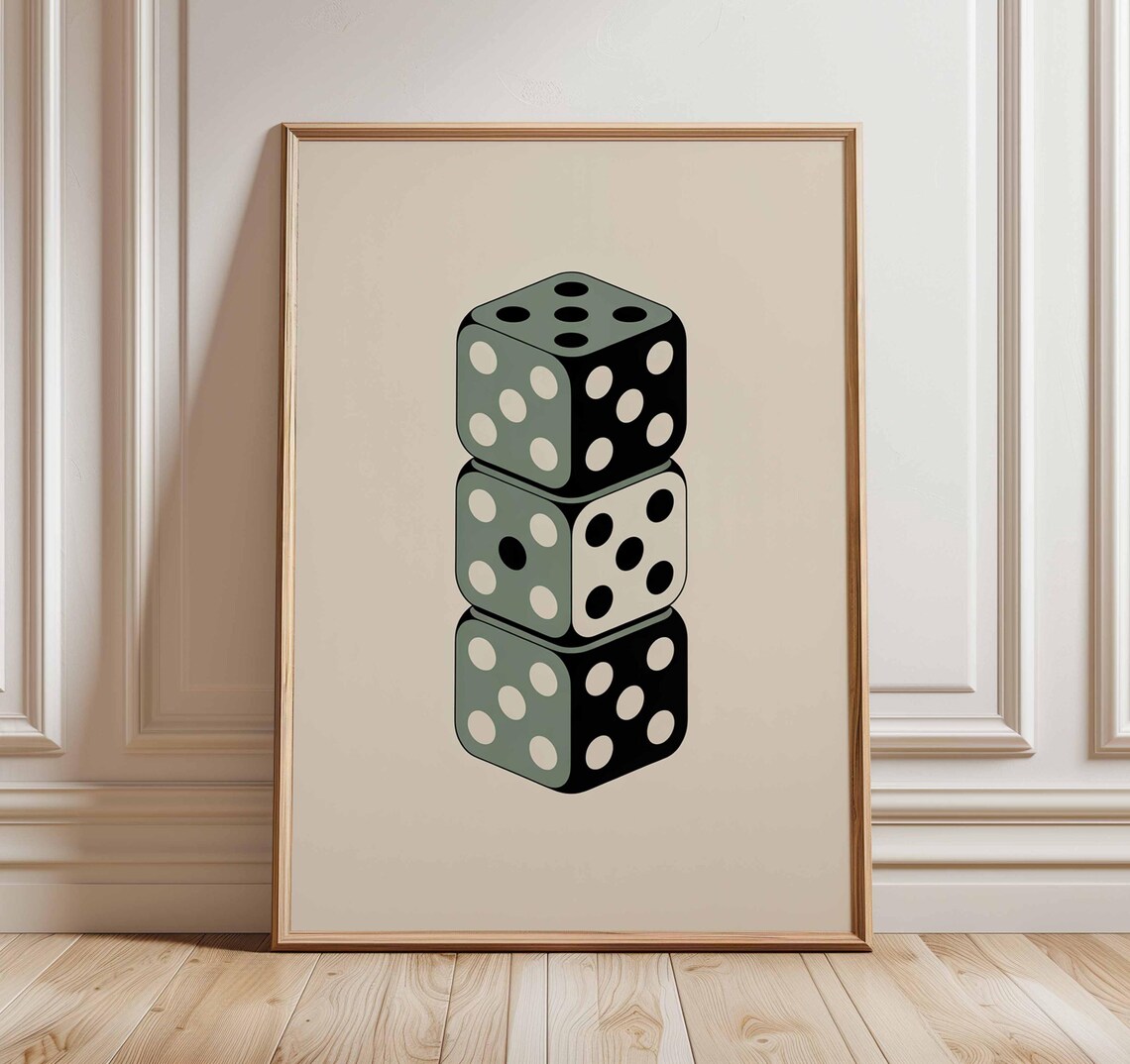 Dice Poster, Vintage Minimalist Mid-Century Art Print