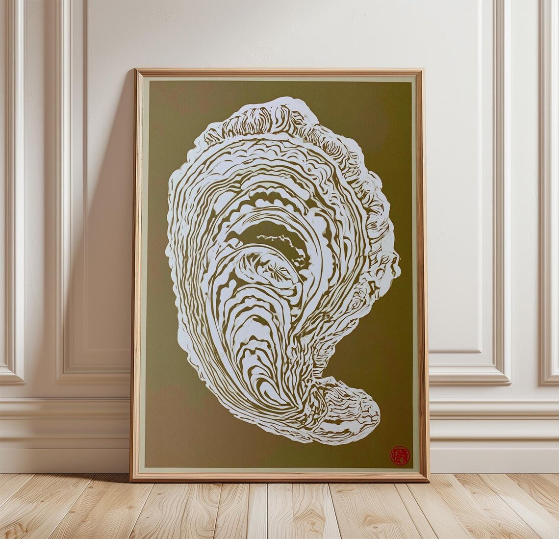 Pearl Oyster Poster, Neutral Monoprint Coastal Art Print