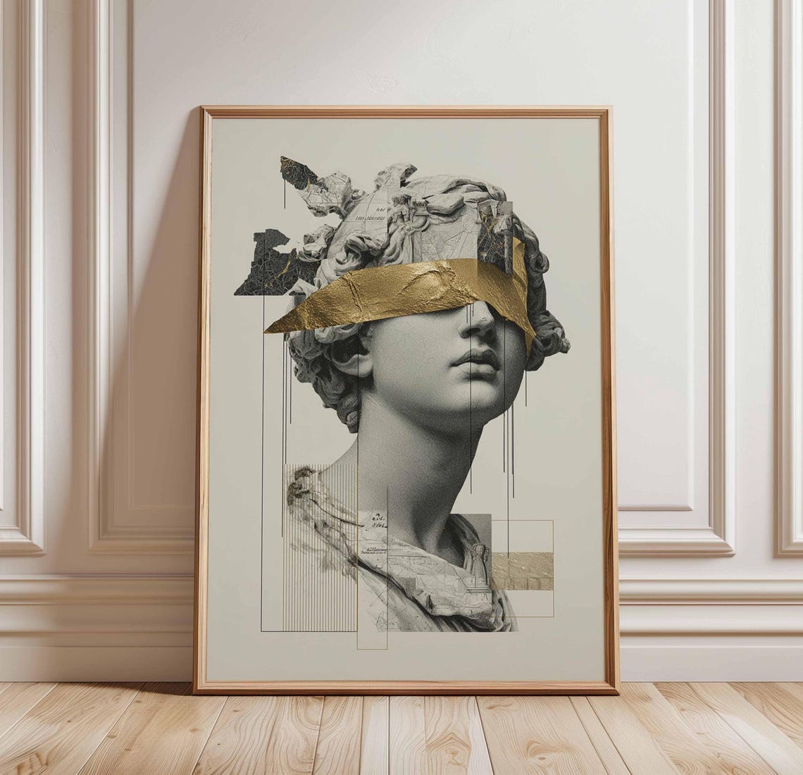 Gold Leaf Greek Statue Bust Classical Abstract Collage Sculpture Print