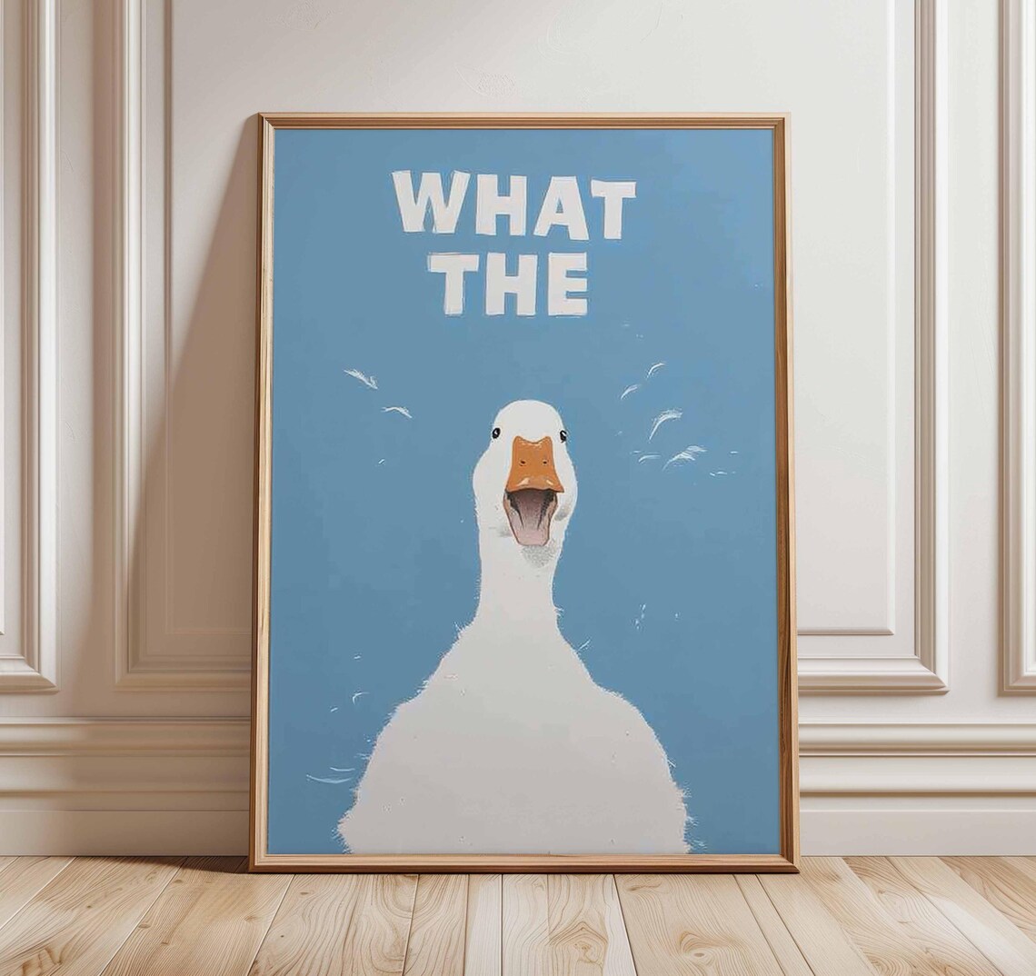 Goofy Shouting Duck WHAT THE Feather Burst Funny Animal Poster