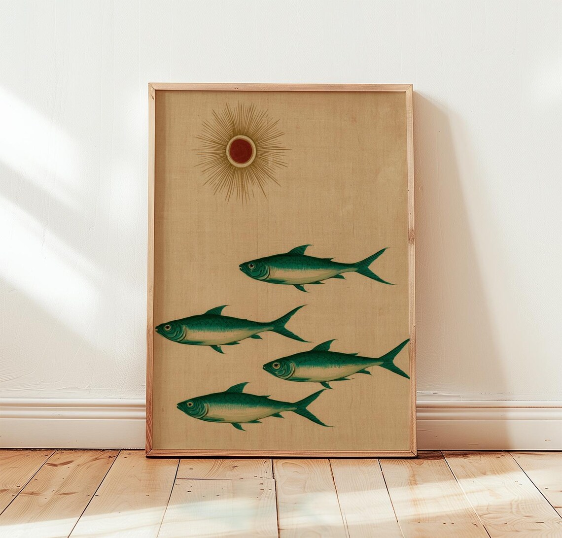 Sardine Fish Poster, Coastal Vintage Print