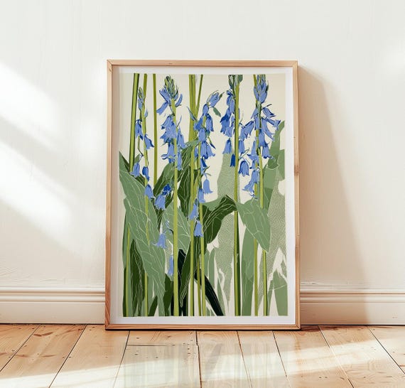 Bluebell Botanical Print Wildflower Wall Art Nature Illustration Poster