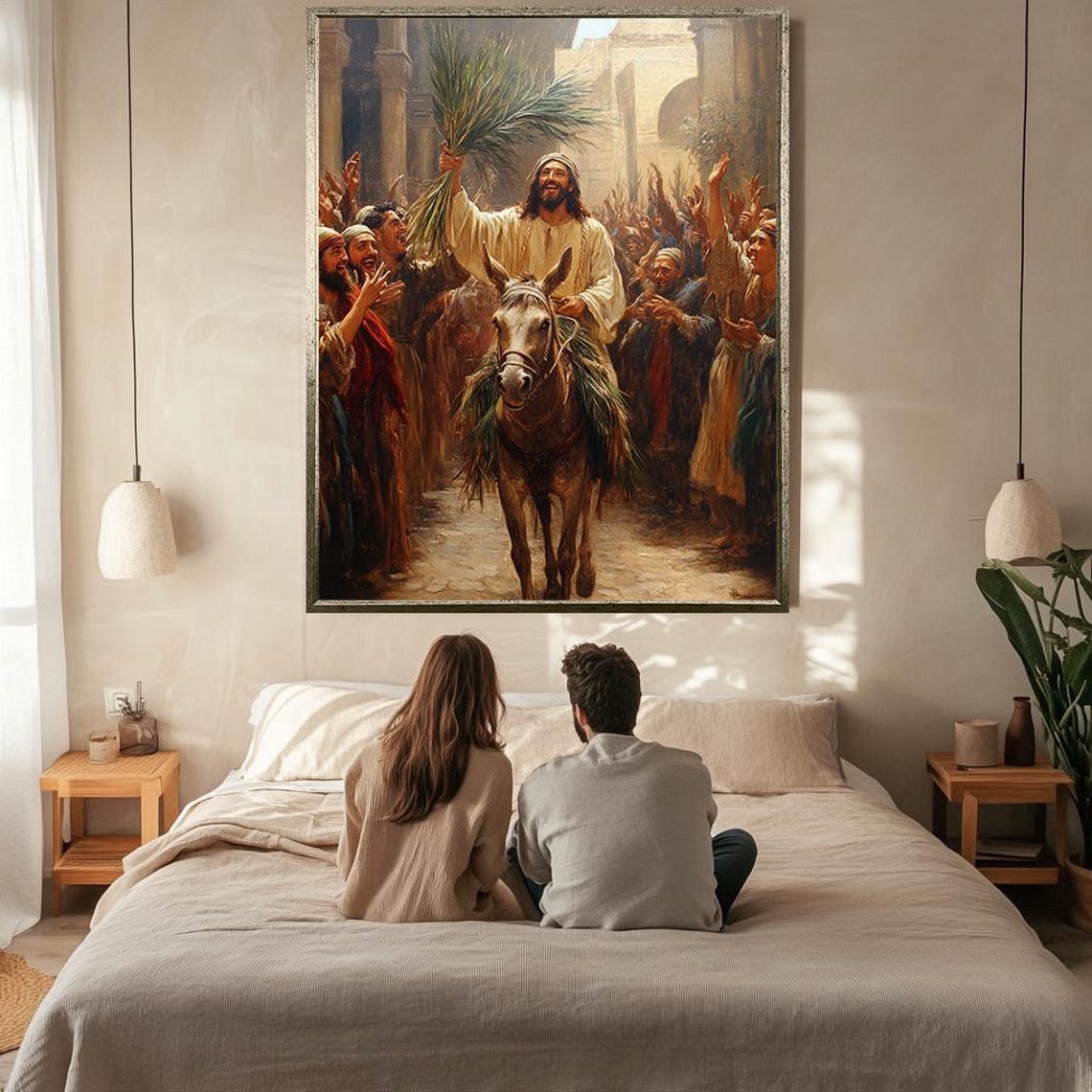 Jesus Triumphal Entry On Donkey With Palm Branch Crowd Wall Art - Image 2