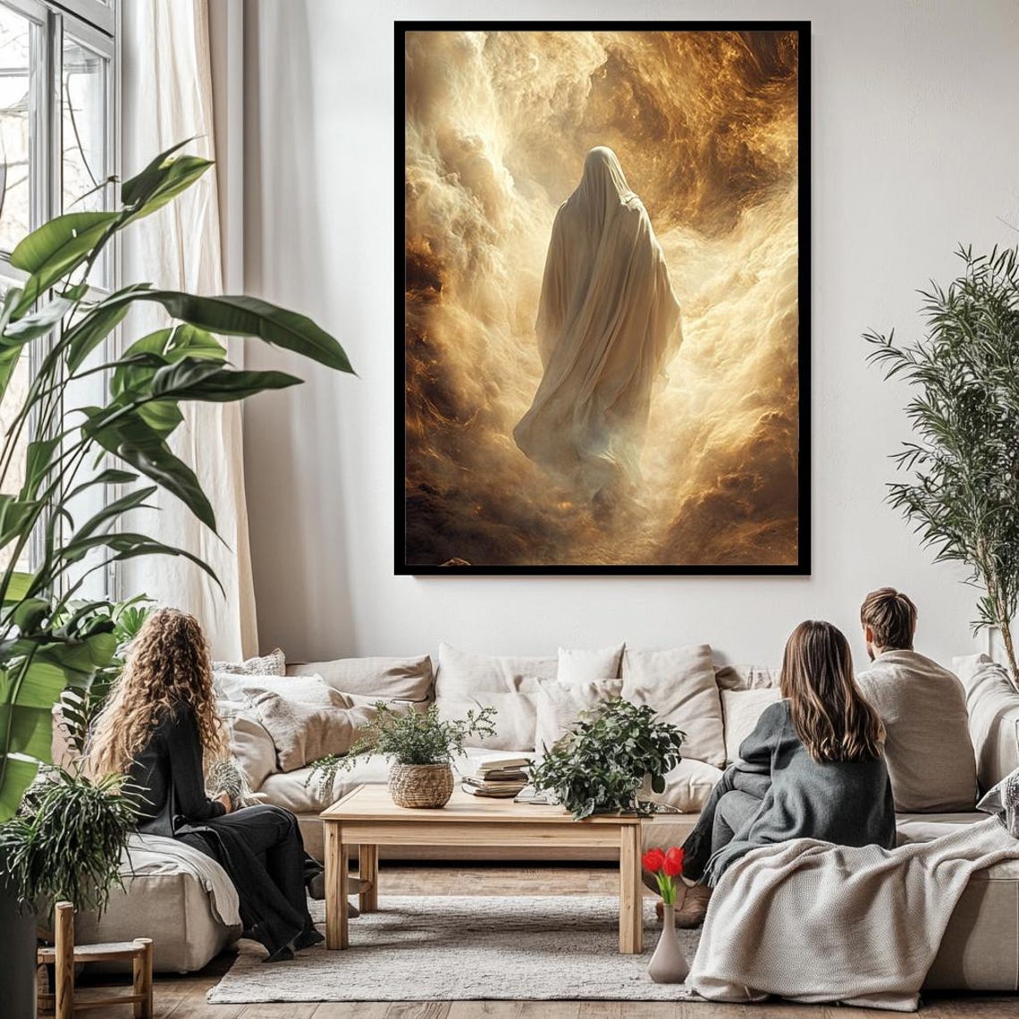 Jesus Christ Entering Heavenly Golden Clouds Mystical Religious Poster - Image 3