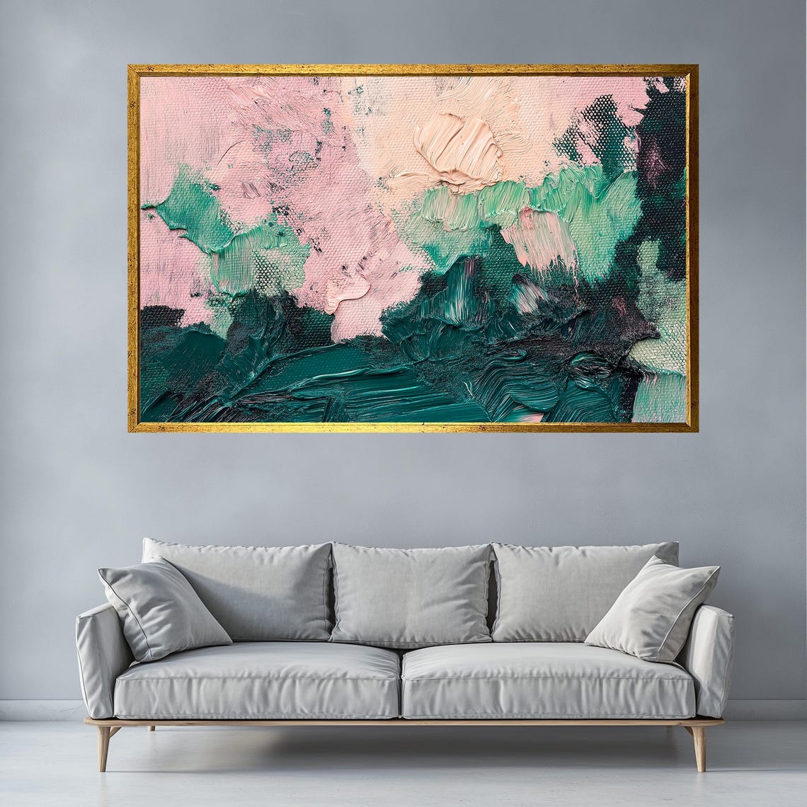 Pastel Pink Green Abstract Landscape Textured Minimalist Wall Poster - Image 3
