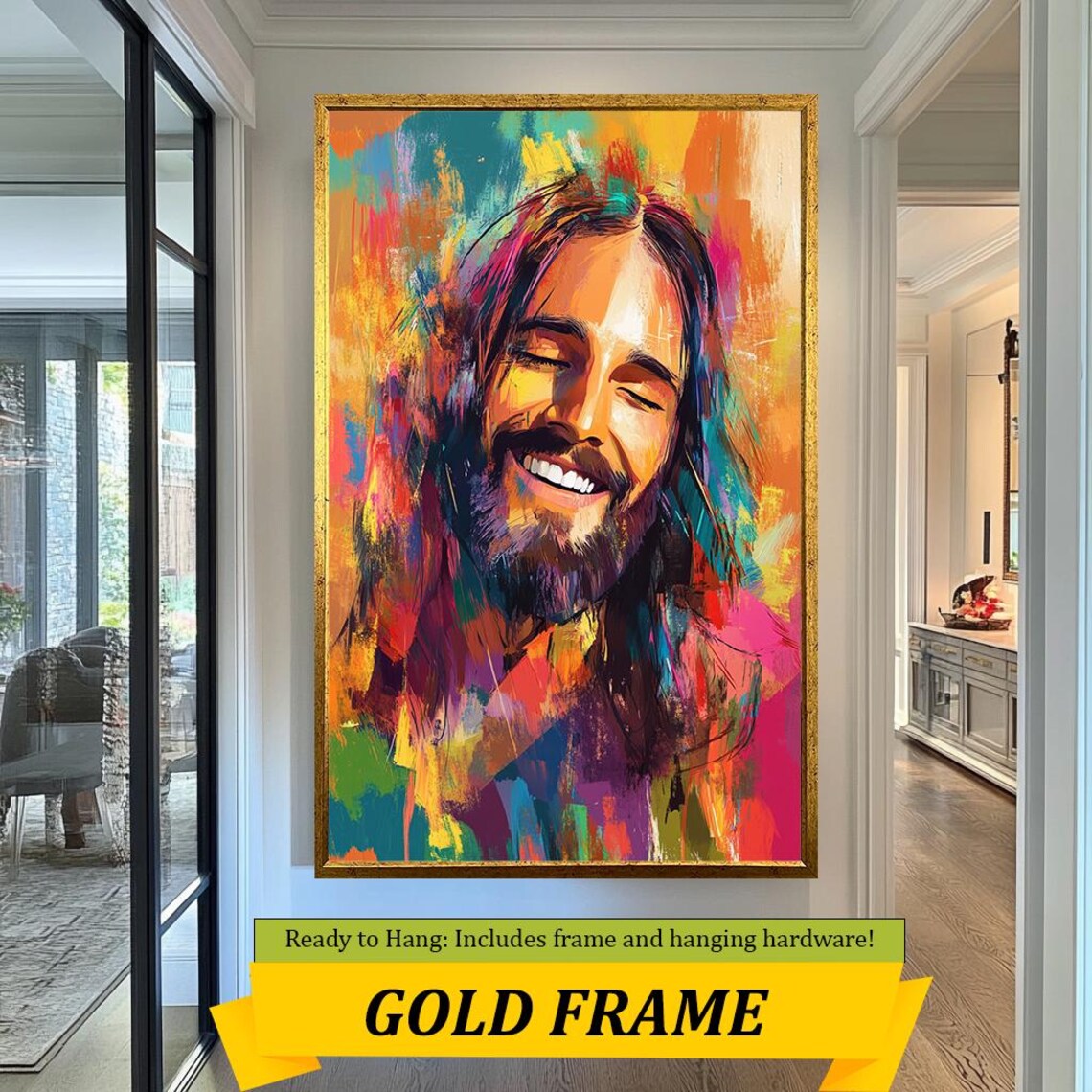 Smiling Jesus Christ Eyes Closed Vibrant Abstract Color Portrait Poster - Image 5