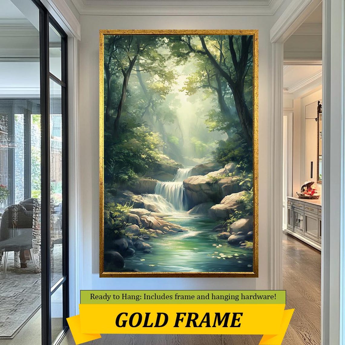 Tranquil Forest Waterfall Serene Stream Sunlight Green Nature Poster - Image 5
