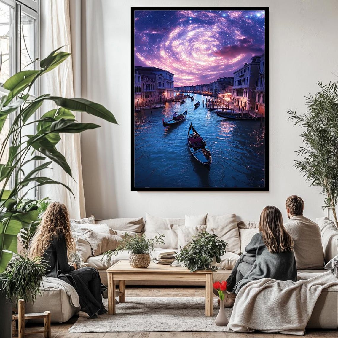 Venice Italy Grand Canal Gondolas Starry Galaxy Night Wall Poster - Image 3