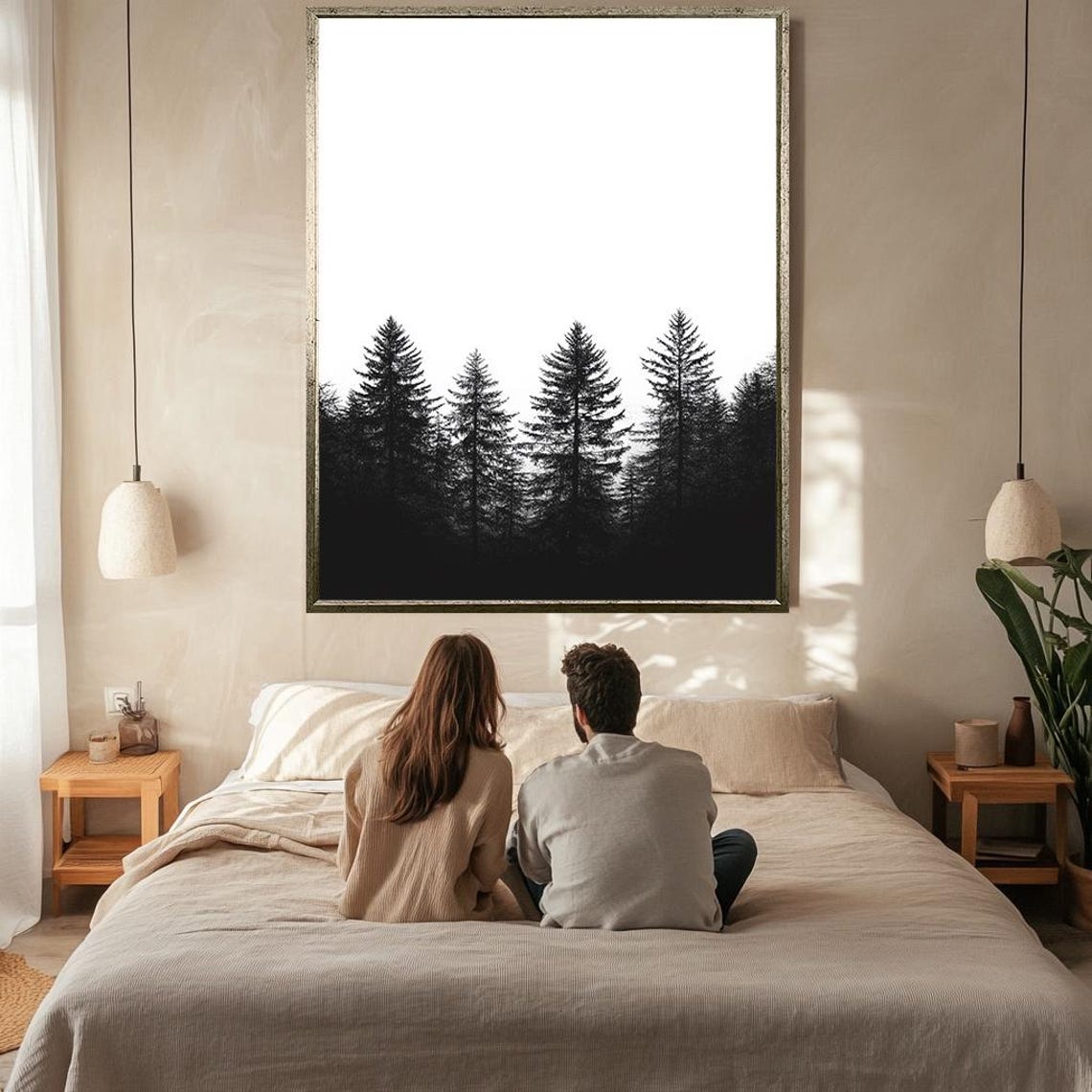 Minimalist Black Pine Forest Silhouettes White Background Serene Print - Image 2