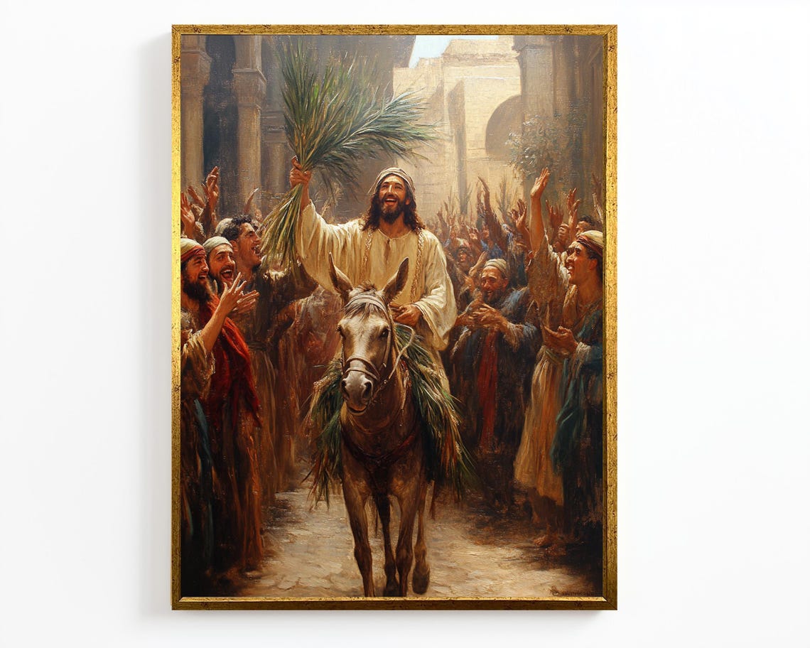Jesus Triumphal Entry On Donkey With Palm Branch Crowd Wall Art - Image 4