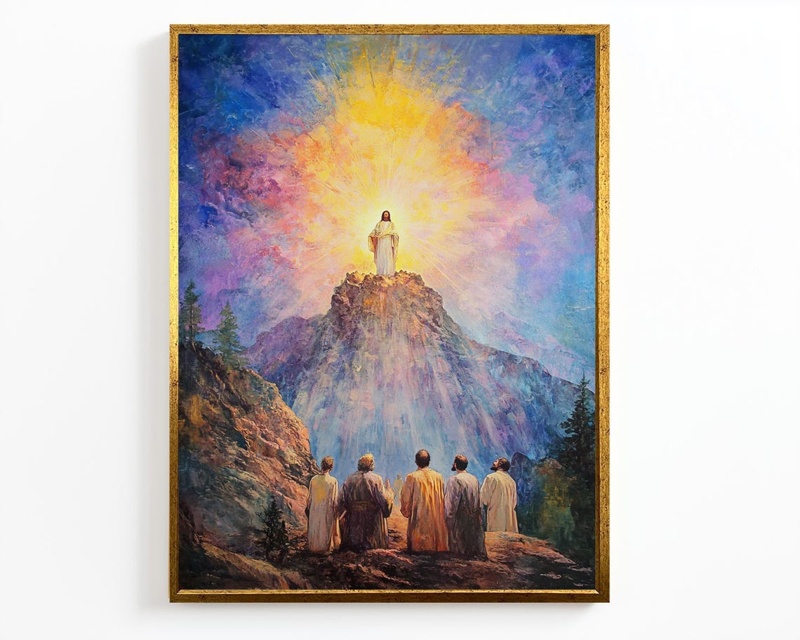 Transfiguration Jesus Glowing On Mountaintop Disciples Watching Poster - Image 4