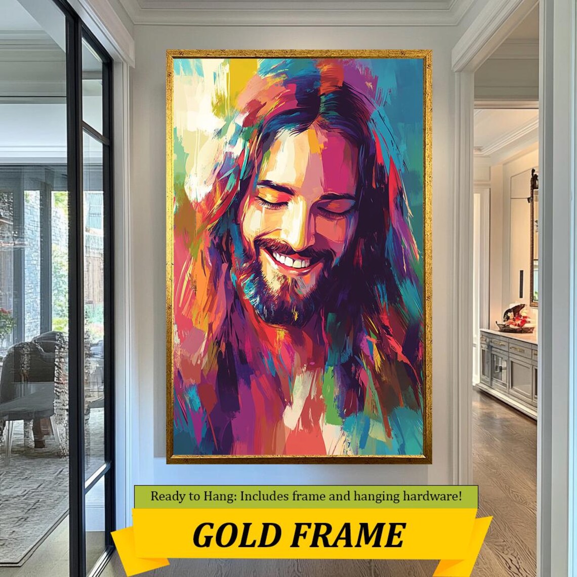 Jesus Christ Colorful Abstract Smiling Portrait Modern Joyful Wall Poster - Image 5