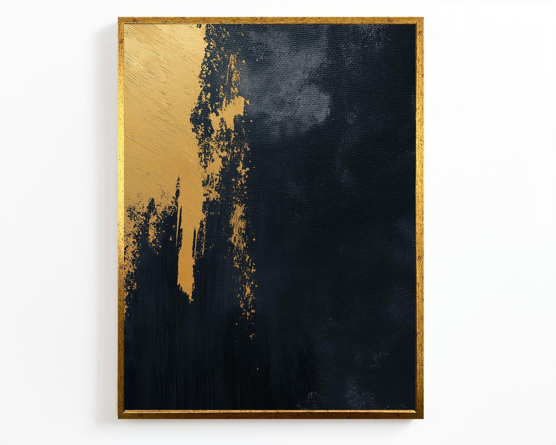 Minimalist Gold Black Textured Abstract Elegant Modern Art Wall Poster - Image 4