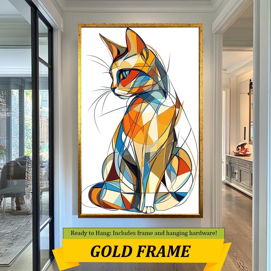 Colorful Geometric Cat Cubist Line Art Modern Feline Wall Poster - Image 5