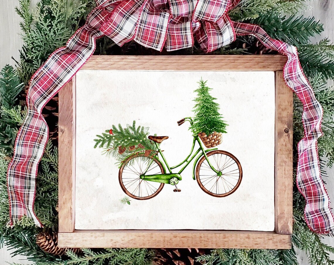 Christmas Bicycle Winter Rustic Holiday Art Print