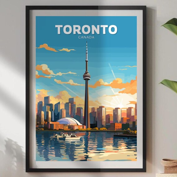 Toronto Canada CN Tower City Skyline Harbor Sunset Travel Poster