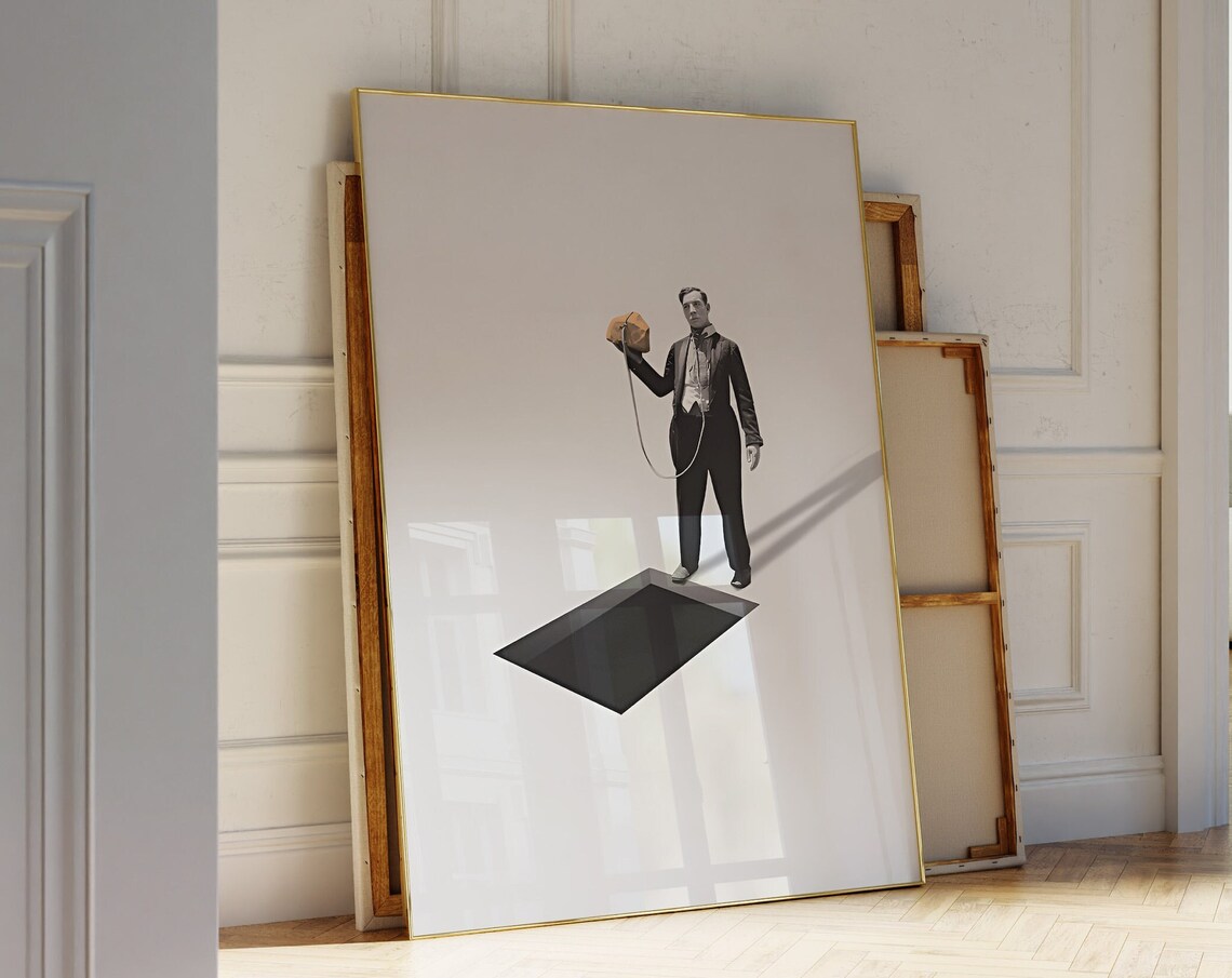 Buster Keaton Silent Film Still Vintage Minimal Collage Art Poster