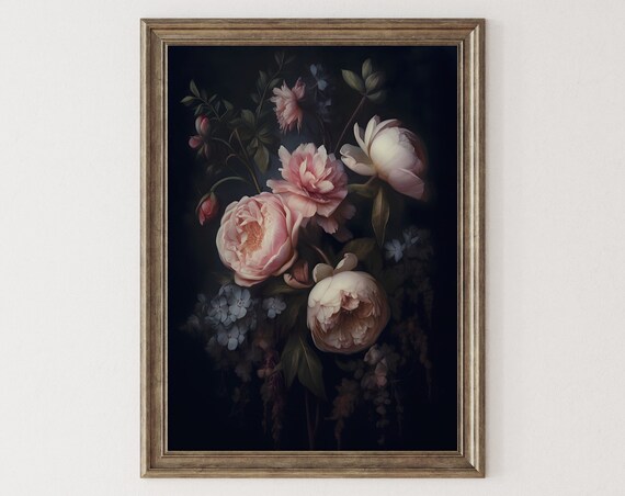 Dark Floral Oil Painting Botanical Wall Art Print Moody Wall Art Dark Academia Art Floral Art Dark Cottagecore Decor 019