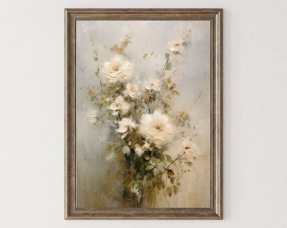 Neutral Botanical Print Flower Wall Decor Moody Wall Art French Country Decor Flower Painting 033