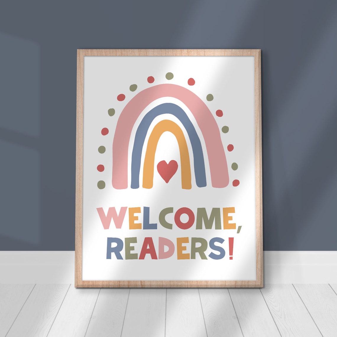 Welcome Readers Rainbow Heart Boho Nursery Library Classroom Poster - Image 2
