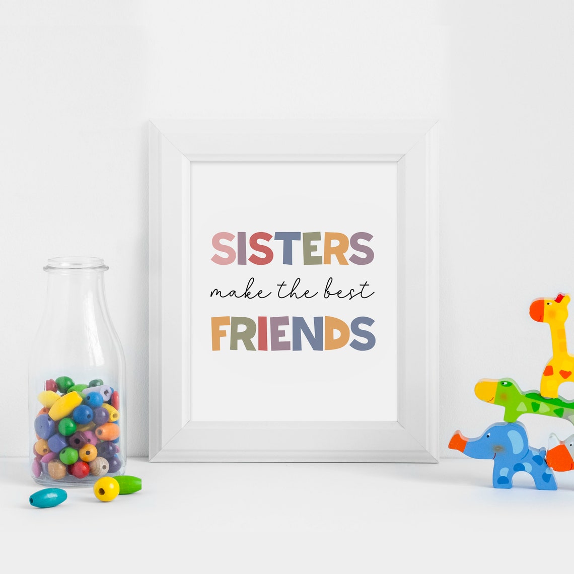 Sisters Make the Best Friends Rainbow Letters Kids Room Decor Poster - Image 2