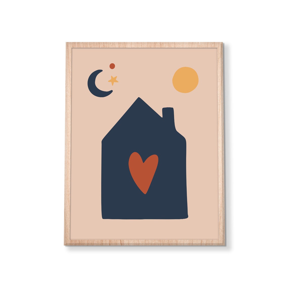 House Heart Sun Moon Boho Kids Nursery Warm Minimalist Home Poster - Image 3