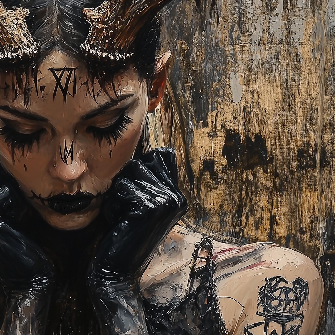 Horned Witch Gothic Tattooed Girl Art Print - Image 7