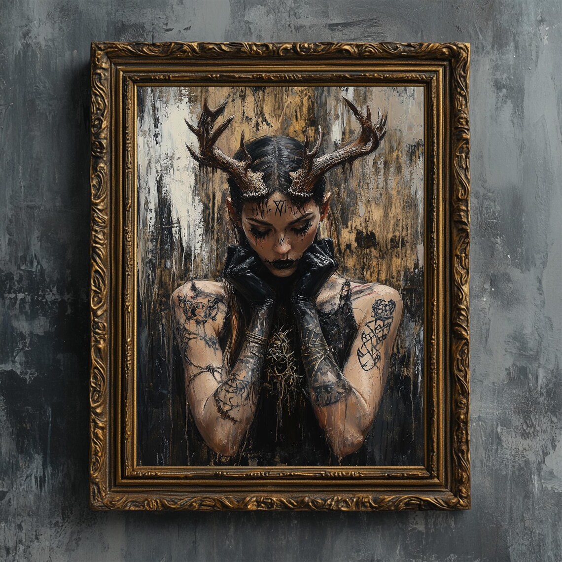 Horned Witch Gothic Tattooed Girl Art Print - Image 4