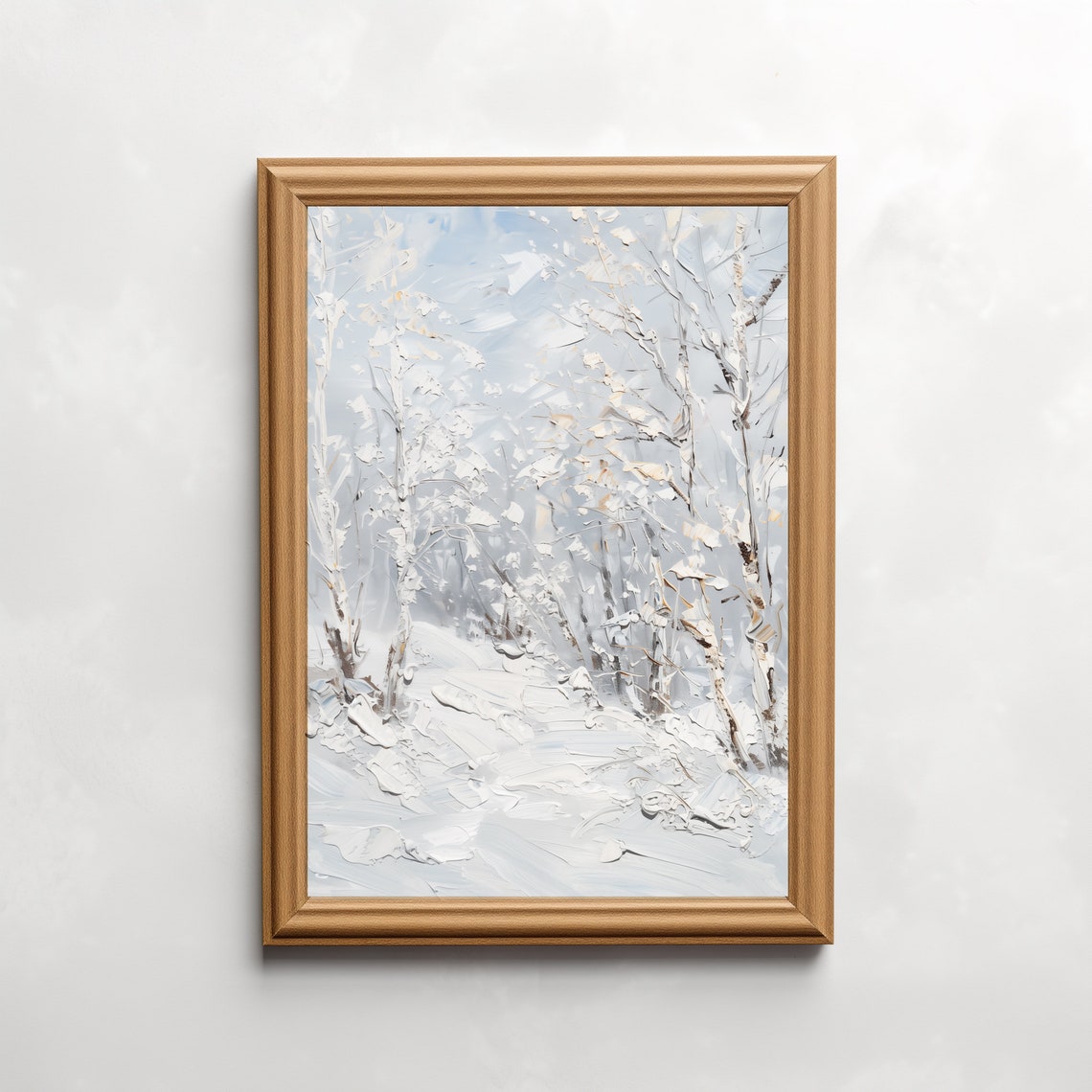 Snowy Winter Forest Path Textured White Impressionist Art Poster