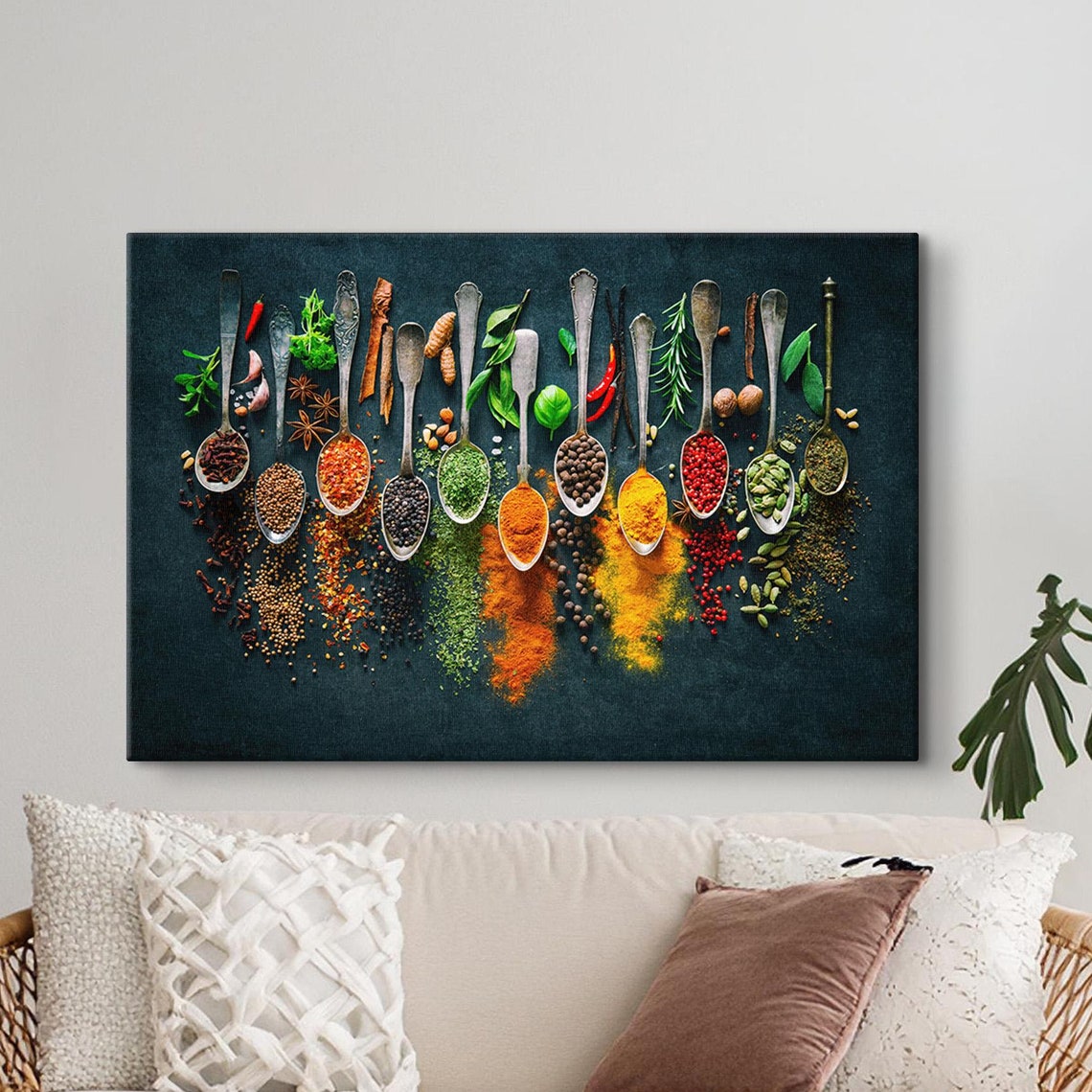 Colorful Spices In Silver Spoons Rustic Kitchen Decor Art Poster