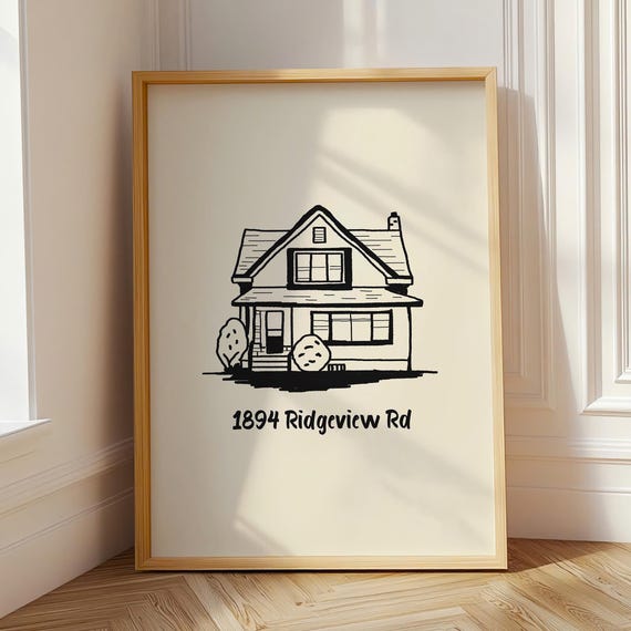 Personalized House Portrait House Portrait Gift Hand Drawn Print Vintage Home Illustration House Line Art