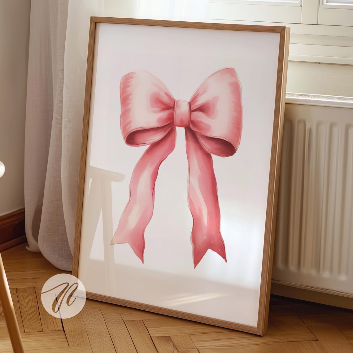 Watercolor Pink Bow Coquette Preppy Girly Room Decor Wall Art