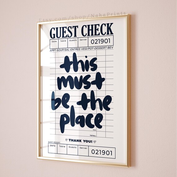 This Must Be The Place Navy Guest Check Receipt Trendy Kitchen Wall Poster