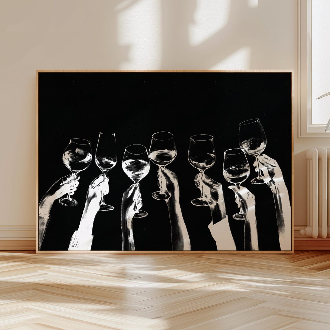 Cheers Black and White Wine Glass Toast Bar Cart Decor Poster
