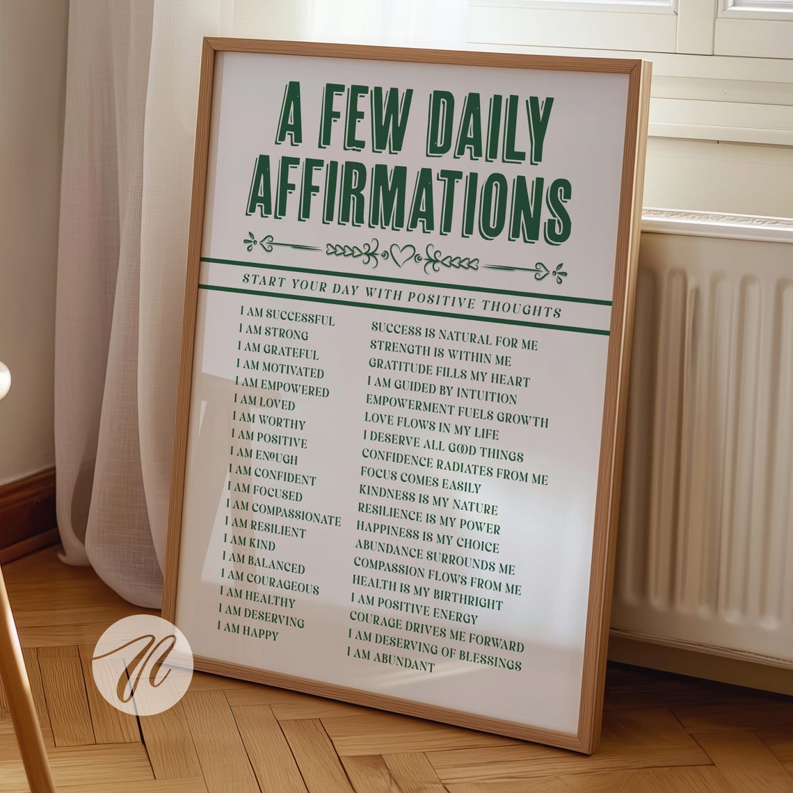 Daily Affirmations Sage Green Positive Mindset Quotes Wall Art